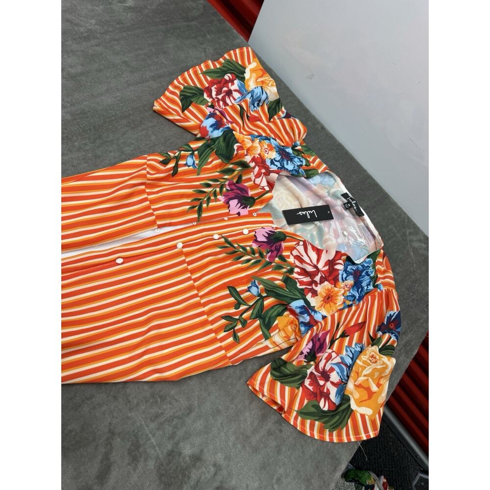 NWT Lulus Roam The Riviera Orange Floral Striped Button Up Maxi Dress M - Picture 6 of 7